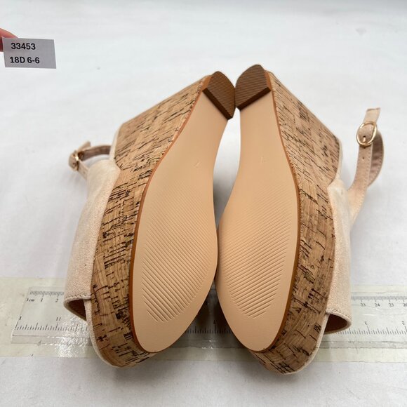 FOWT Apricot Peep Toe Slingback Platform Wedge High Heel Buckle Open Toe Sandals - Picture 7 of 8